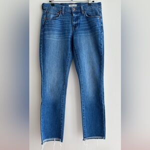 Madewell The Slim Boyjean Blue Denim Jeans with Raw Hem, Size 26